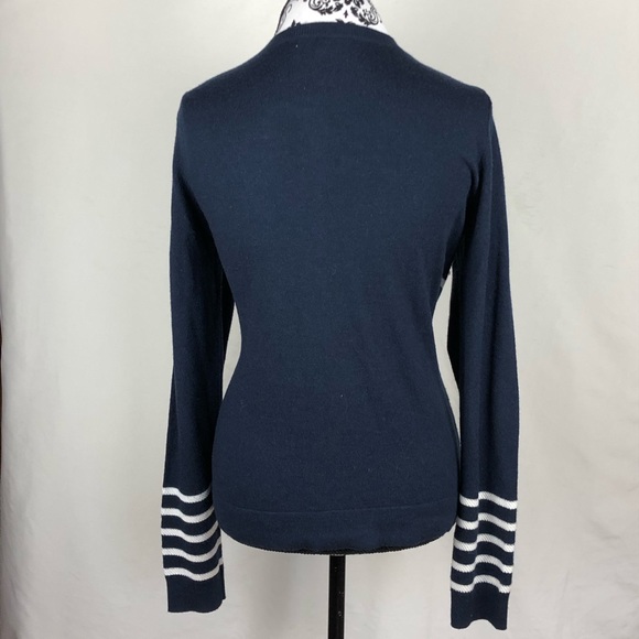 Womens Navy And White Striped Button Down Cardigan - Picture 2 of 5